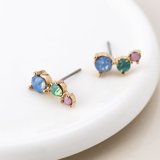 Golden Triple Pastel Mix Crystal Ear Climbers