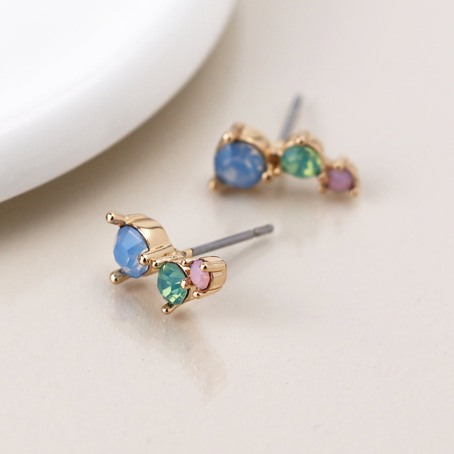 Golden Triple Pastel Mix Crystal Ear Climbers