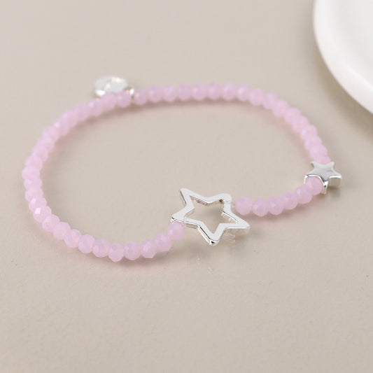 Pink Opal Colour Crystal Beads With Silver Stars