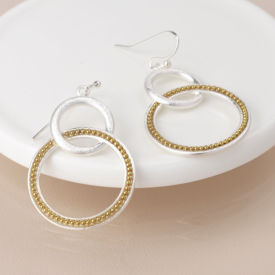 Silver Plated Double Hoop Drop Earrings With Gold Dots
