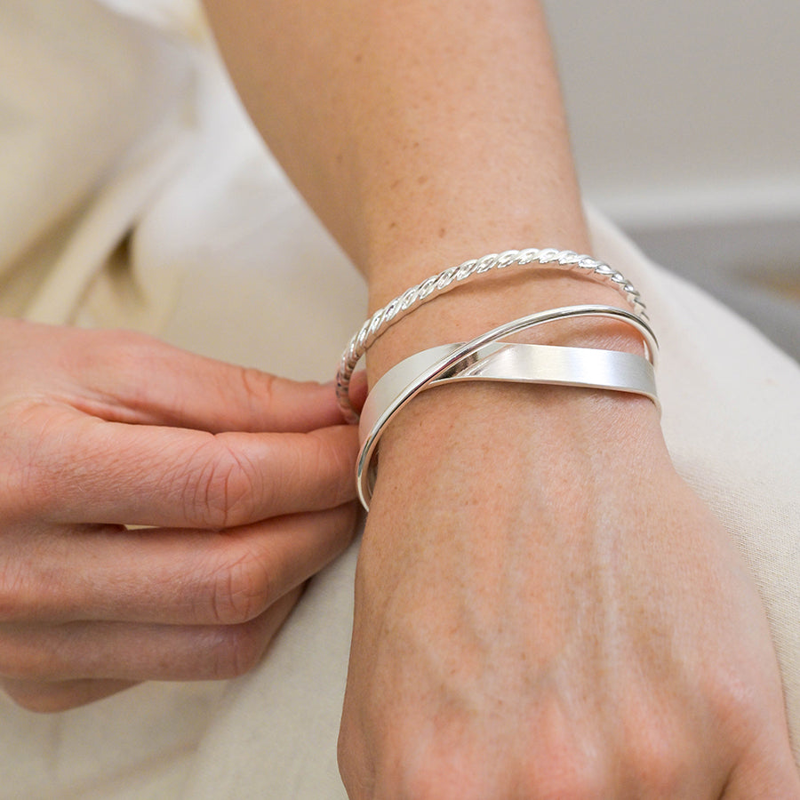 Silver Plated Cross Over Wrap Bangle