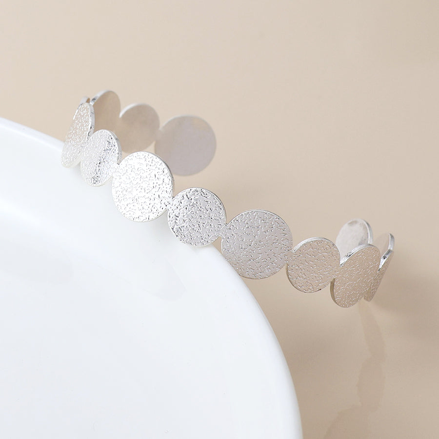 Brushed Textured Silver Plated Discs Open Back Bangle