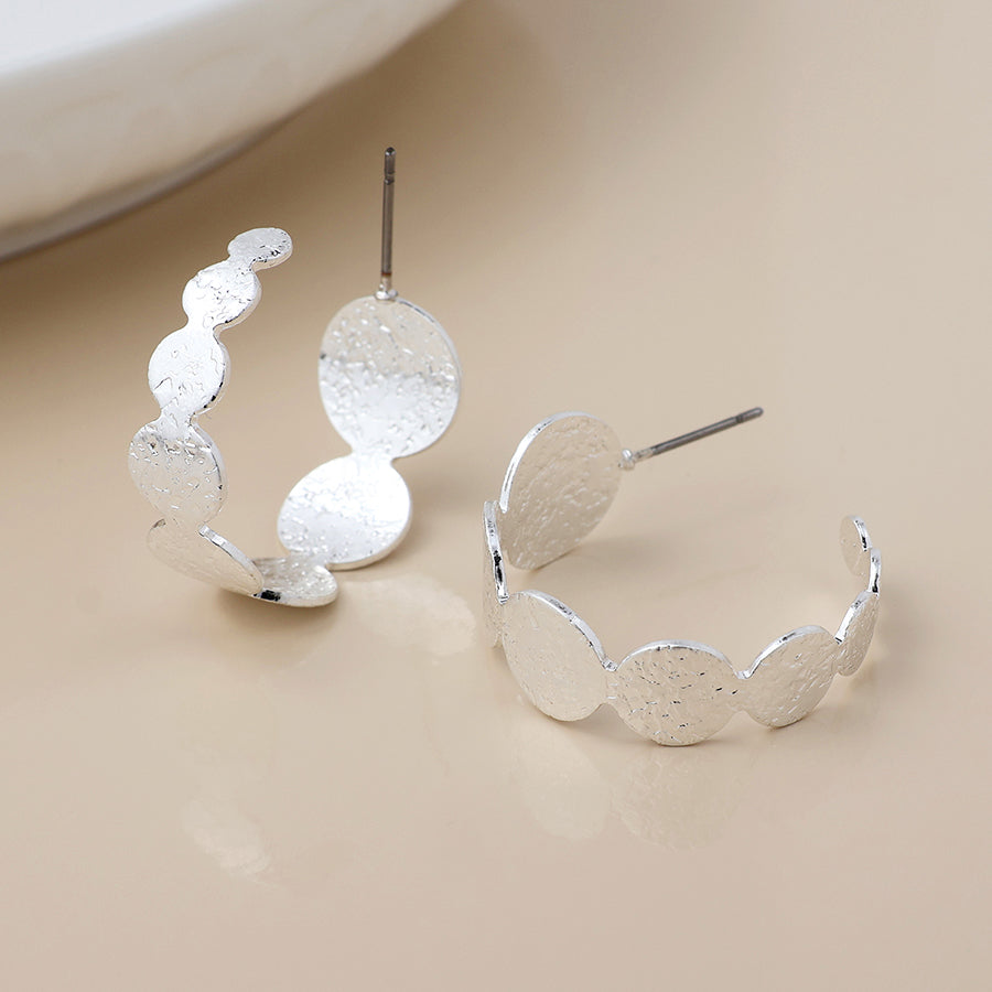 Brushed Textured Silver Plated Discs C Post Earrings