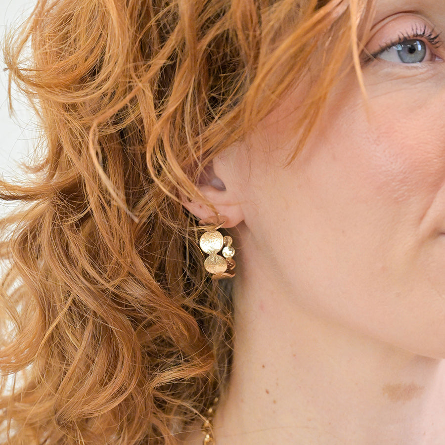 Brushed Textured Faux Gold Plated Discs C Post Earrings