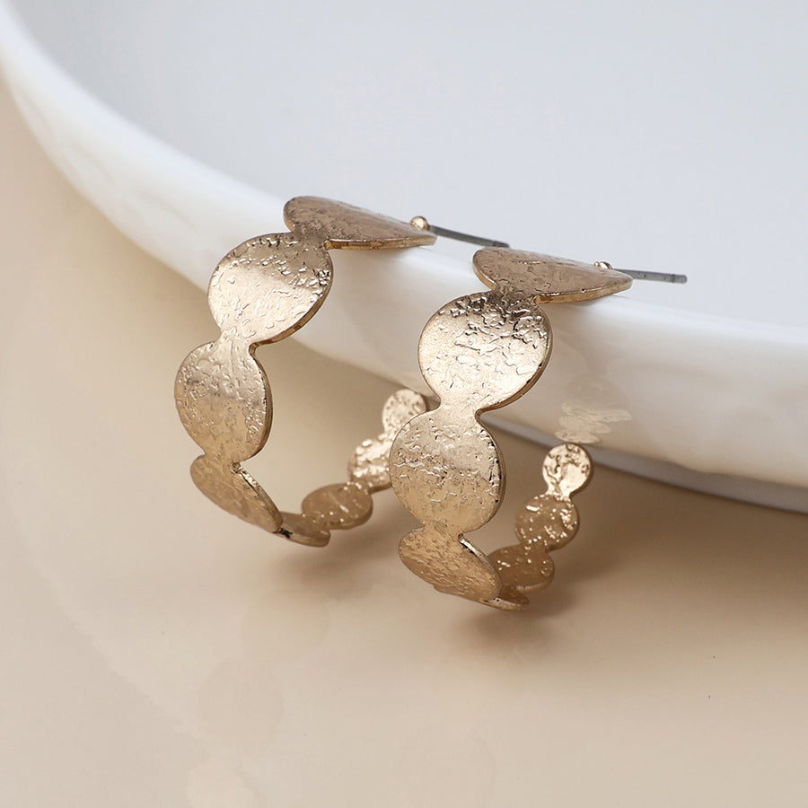 Brushed Textured Faux Gold Plated Discs C Post Earrings
