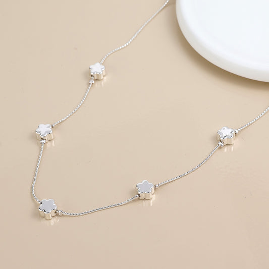 Silver Plated Flowers Dainty Station Necklace