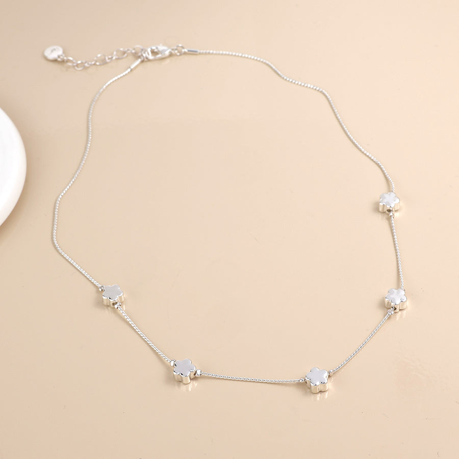 Silver Plated Flowers Dainty Station Necklace