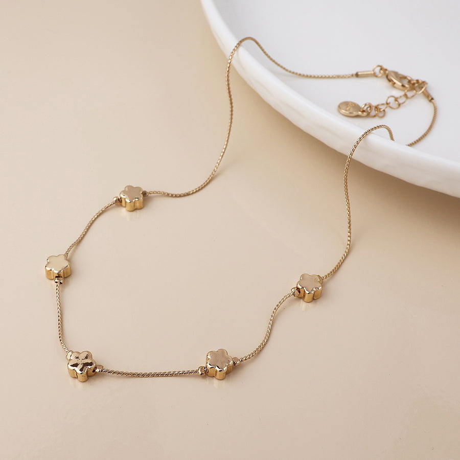 Faux Gold Flowers Dainty Station Necklace