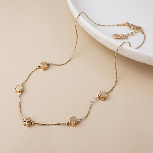 Faux Gold Flowers Dainty Station Necklace