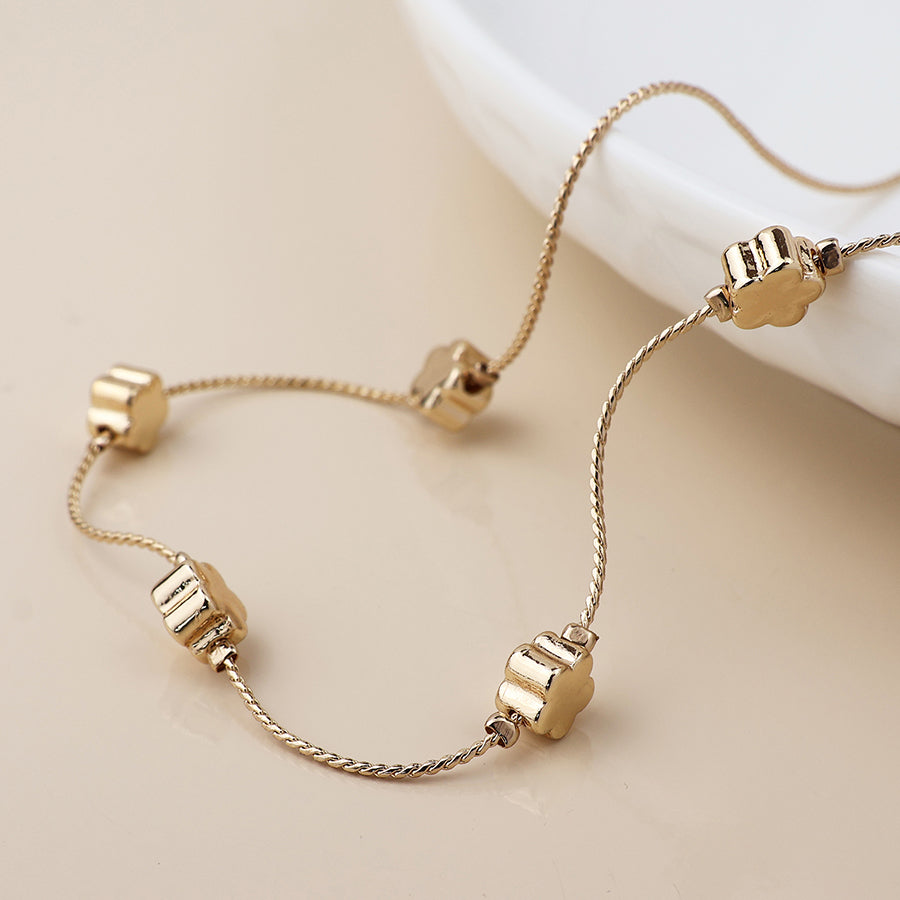 Faux Gold Flowers Dainty Station Necklace