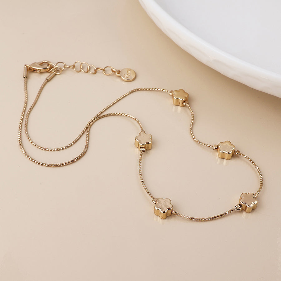 Faux Gold Flowers Dainty Station Necklace