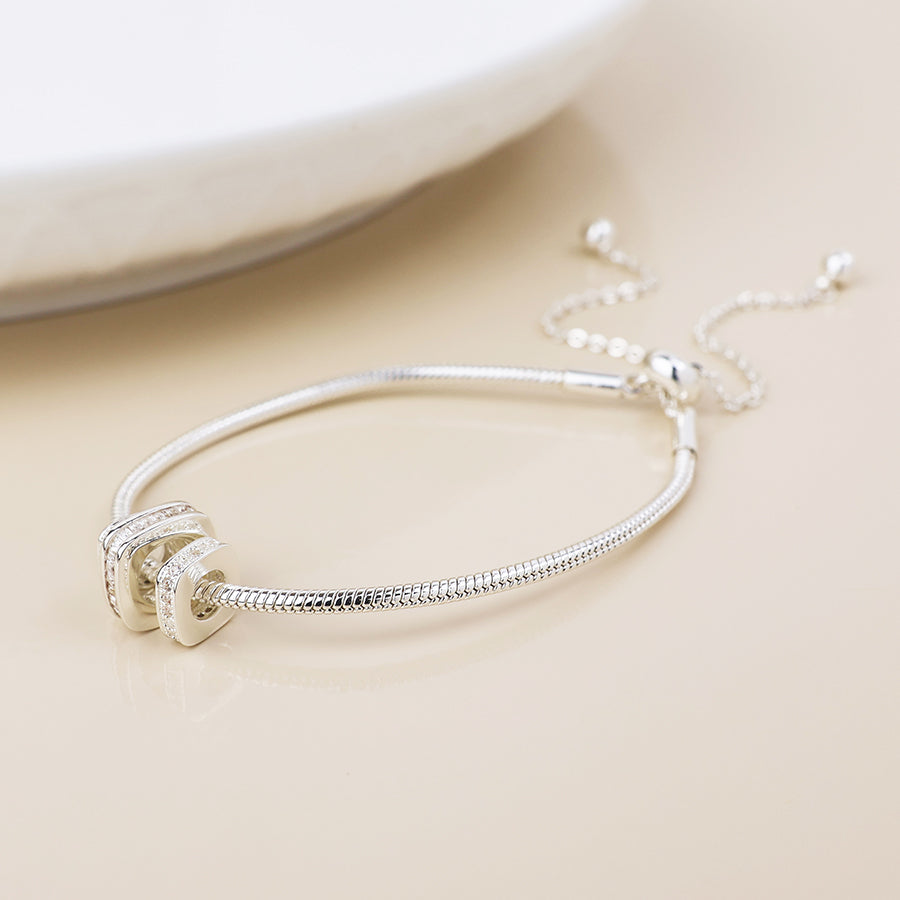 Silver Plated Crystal Rings On Snake Bracelet