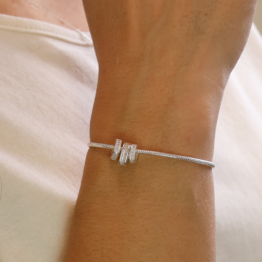 Silver Plated Crystal Rings On Snake Bracelet