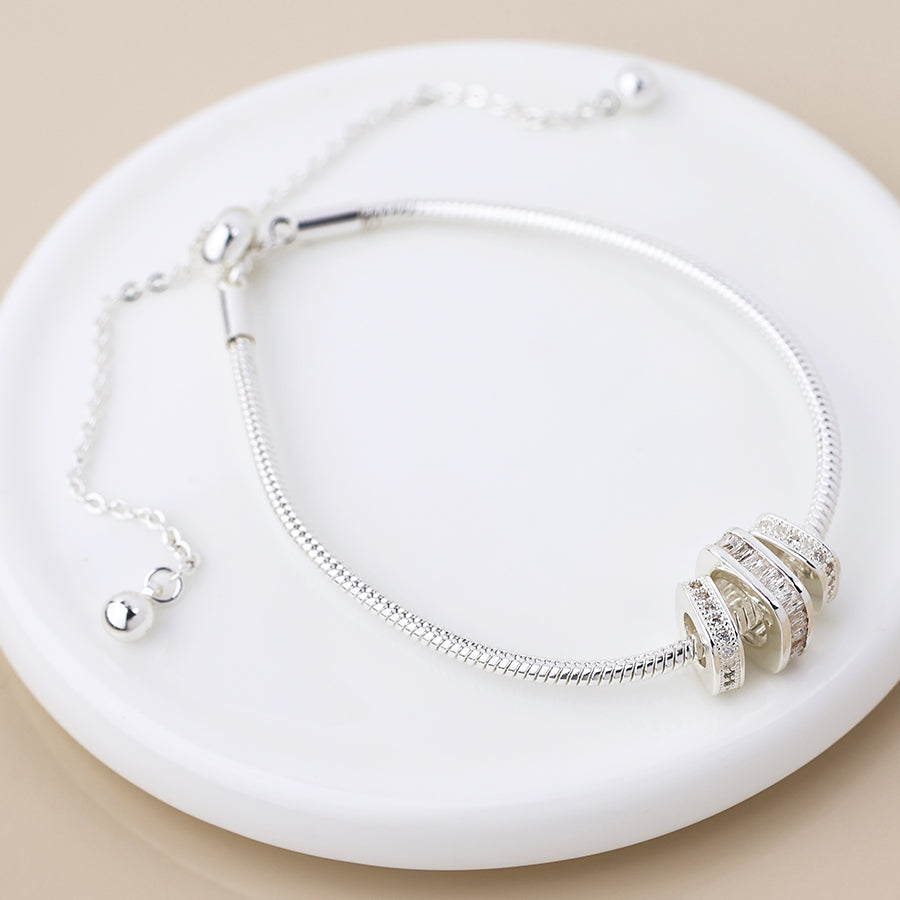 Silver Plated Crystal Rings On Snake Bracelet