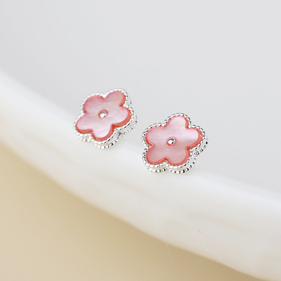 Silver Plated Pink MOP Flower Stud Earrings