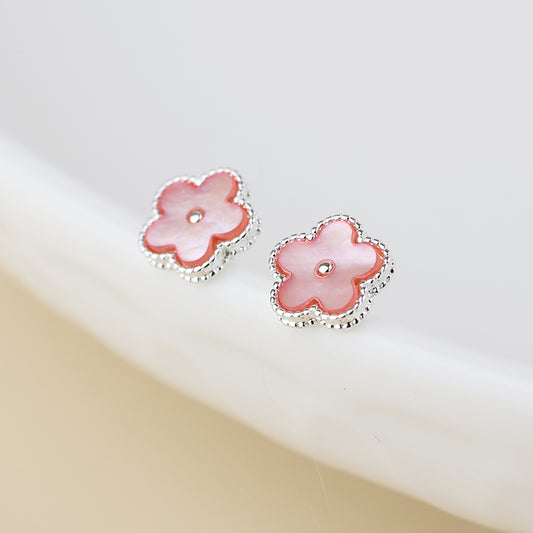 Silver Plated Pink MOP Flower Stud Earrings
