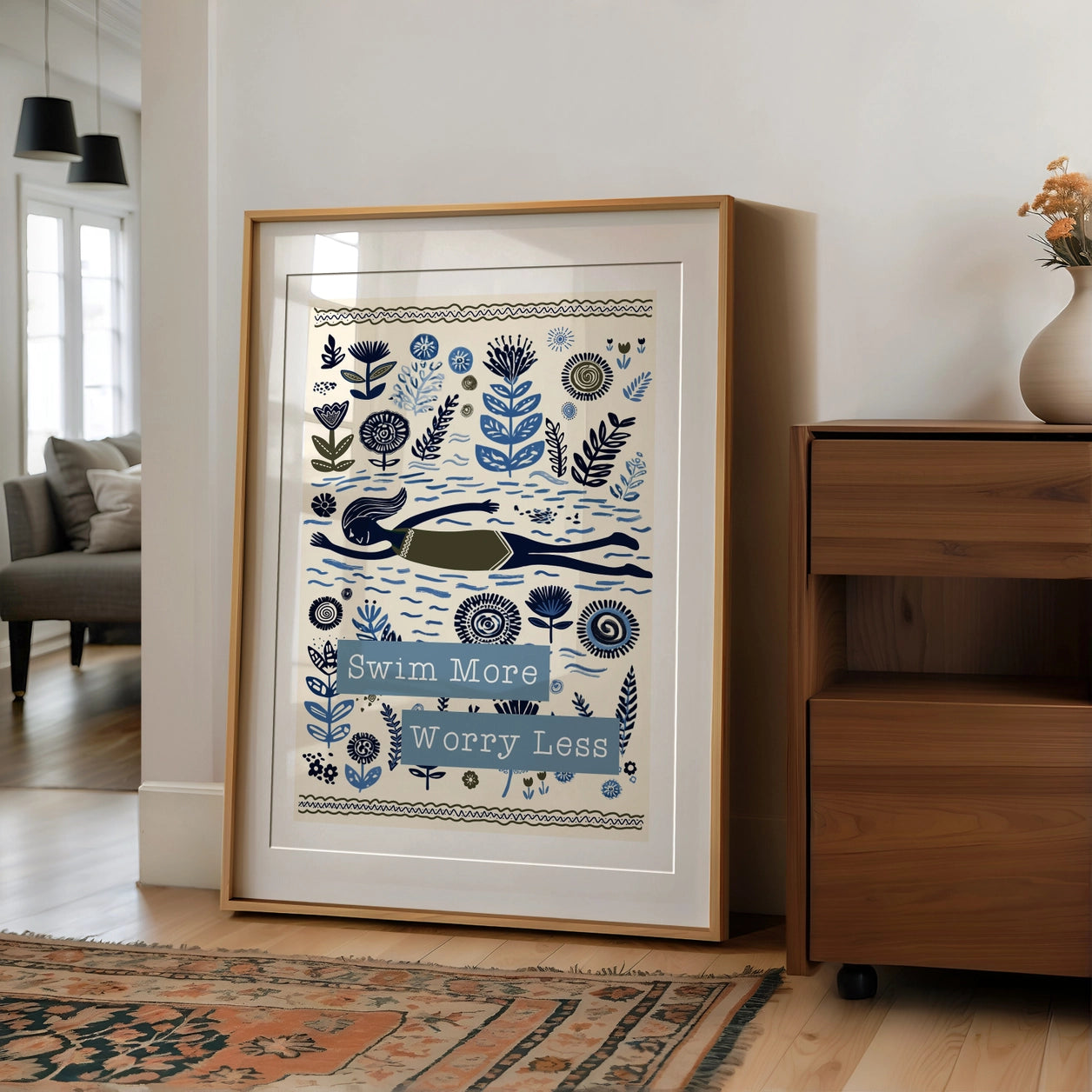 Swim Wild Folksy Print A4 | Sky Blue