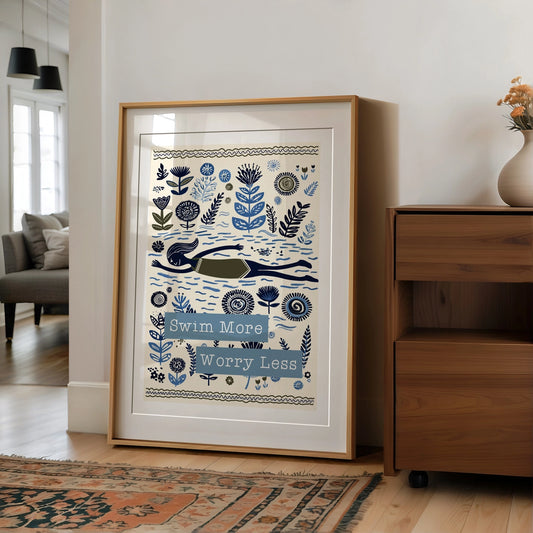 Swim Wild Folksy Print A4 | Sky Blue