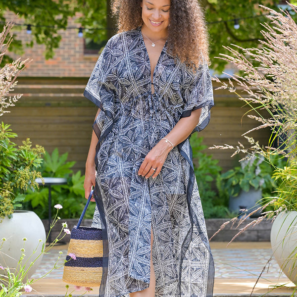 Black Batik Tile Print Kaftan