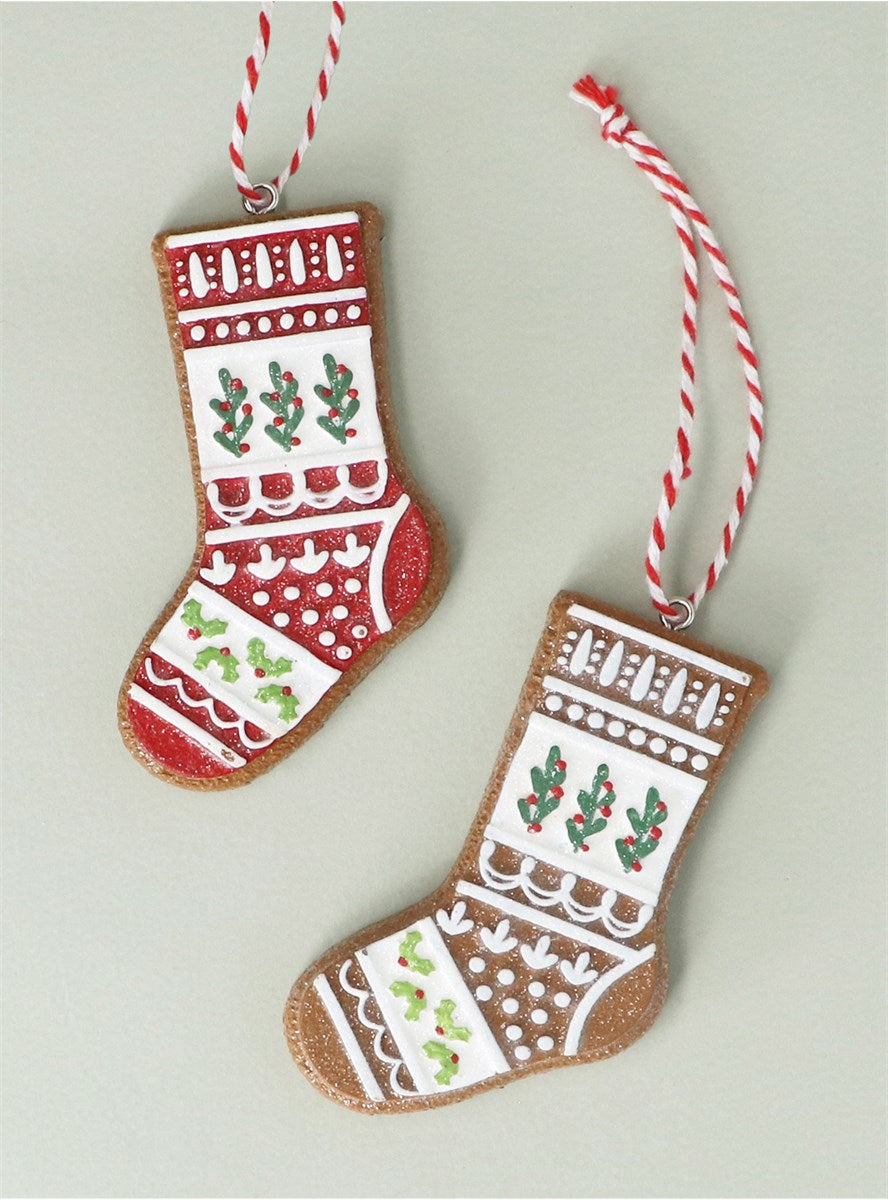 Gingerbread Stocking With Holly Resin Decoration