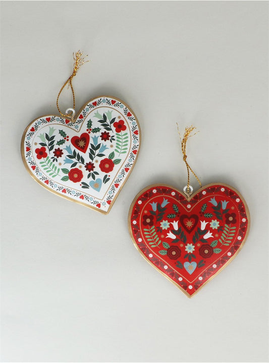 Alpine Red/White Tin Heart Decoration