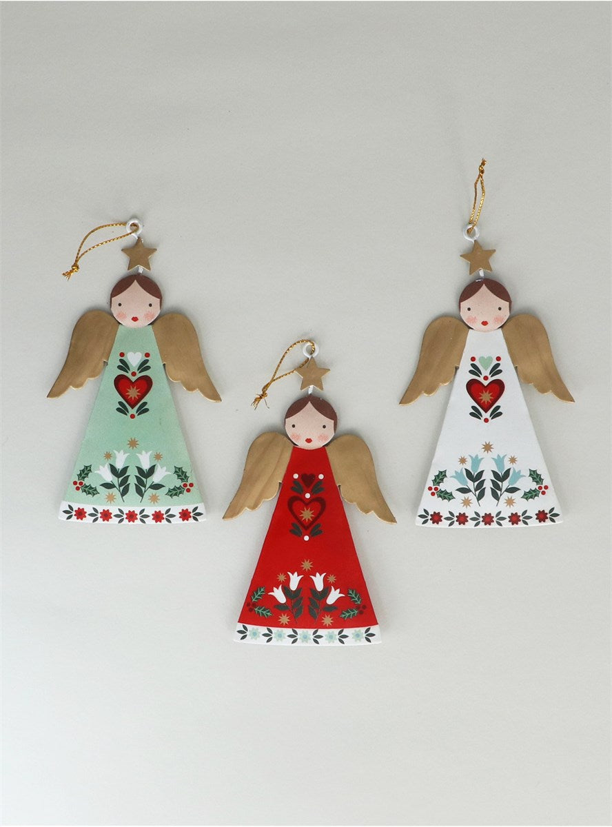 Alpine Red/Green/White Tin Angel Decoration