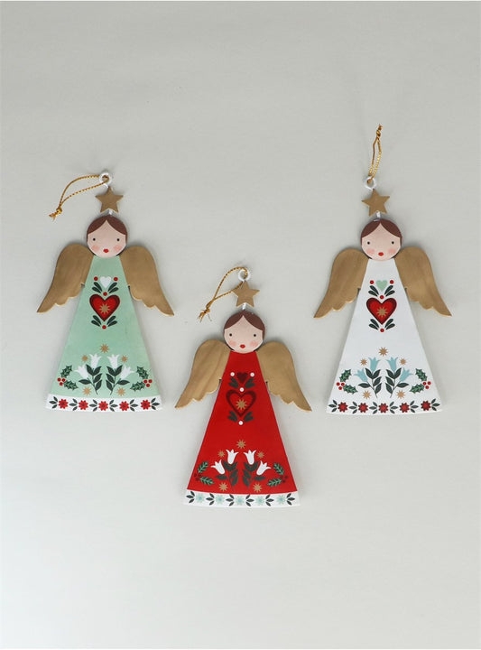 Alpine Red/Green/White Tin Angel Decoration