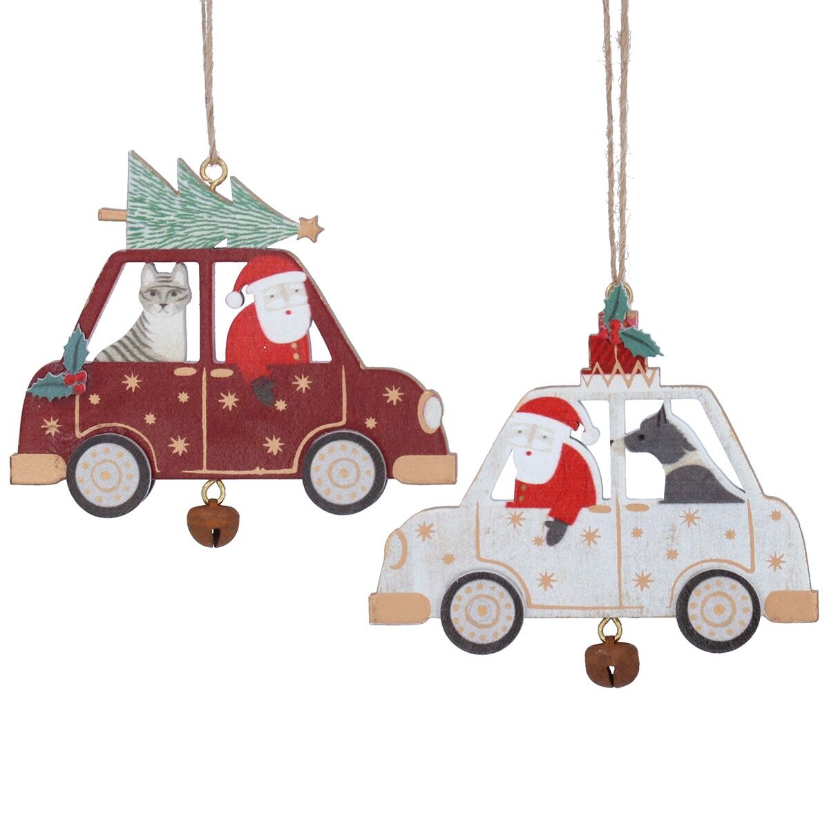 Wooden Car with Santa and Cat/Dog Decoration