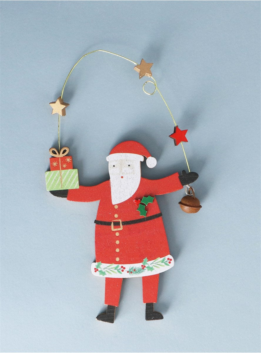 Wood Santa With Parcels Decoration