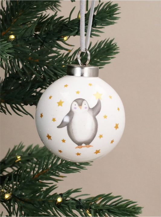 Babys 1st Christmas Penguin Ceramic Ball Decoration