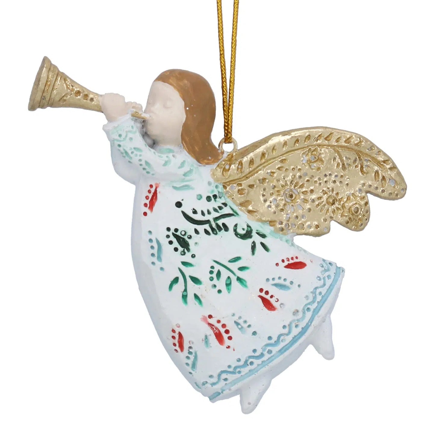 Flying Angel With Trumpet & Gold Wings Decoration