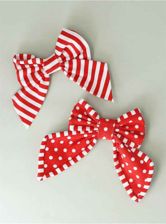 Red & White Polka Dot and Striped Bows