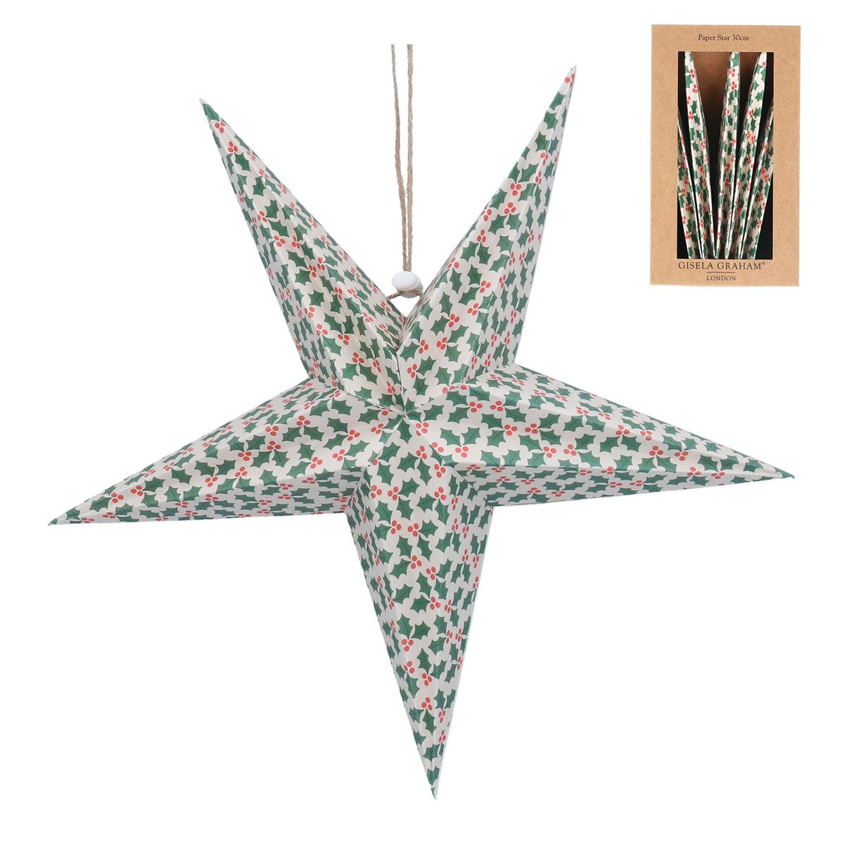 Holly Pattern Paper Star Decoration | Large