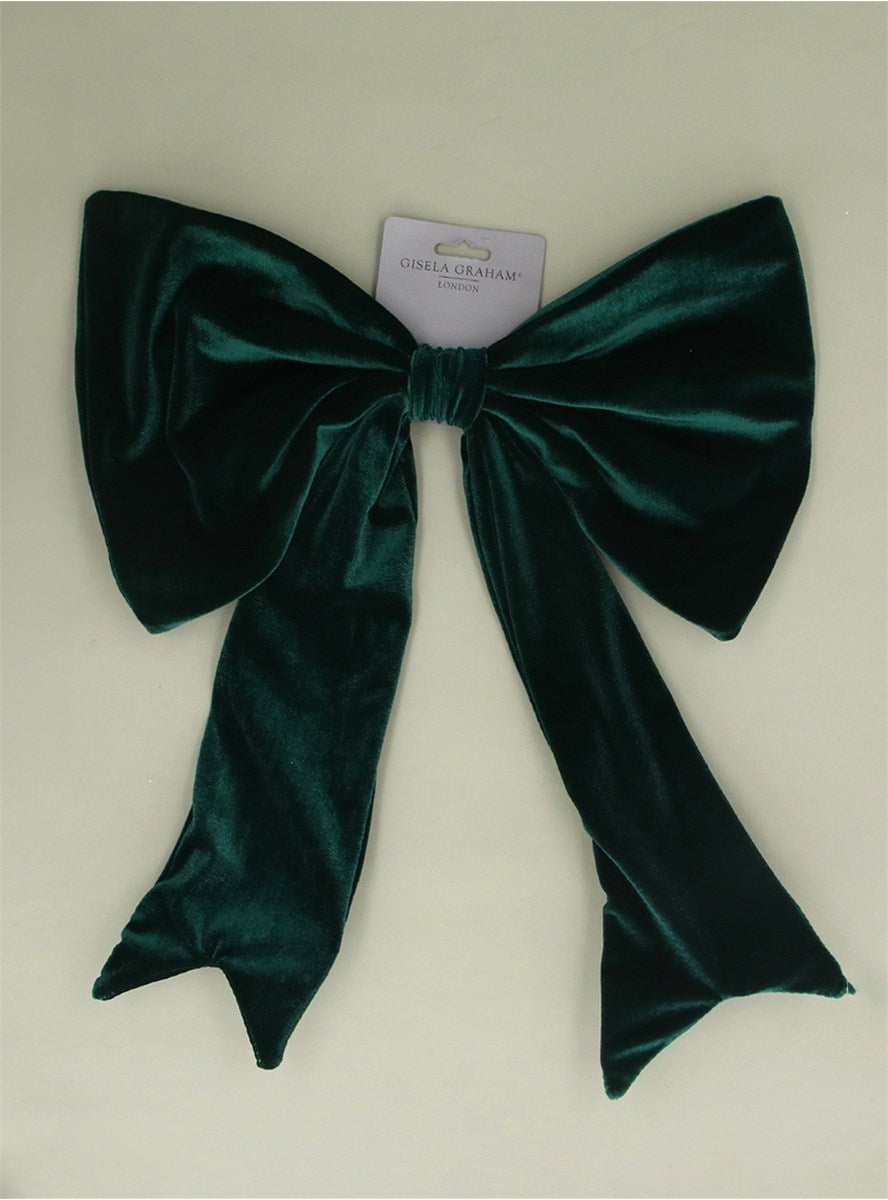 Dark Green Velvet Clip On Bow | Large