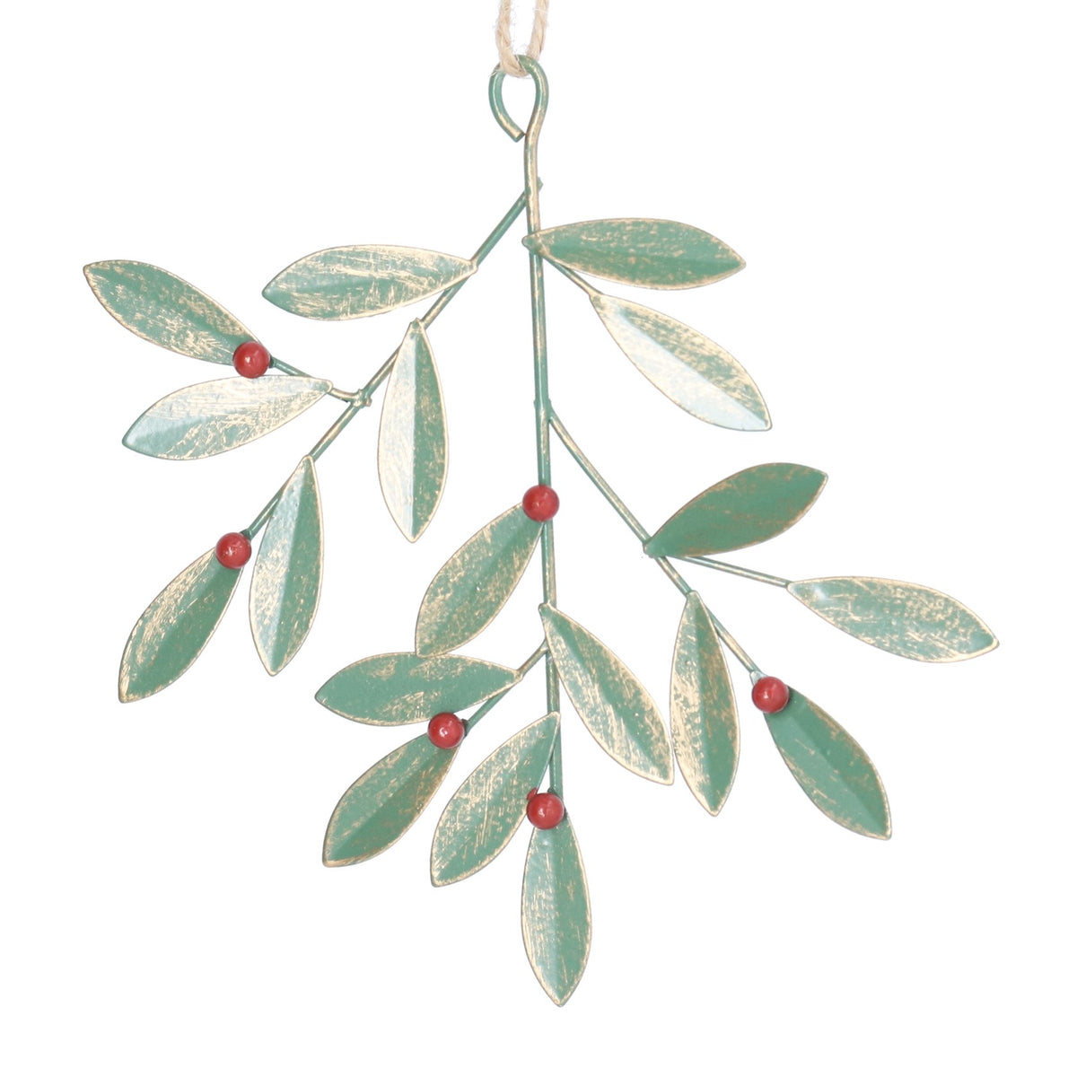Metal Decoration 14cm Green Spray With Red Berries