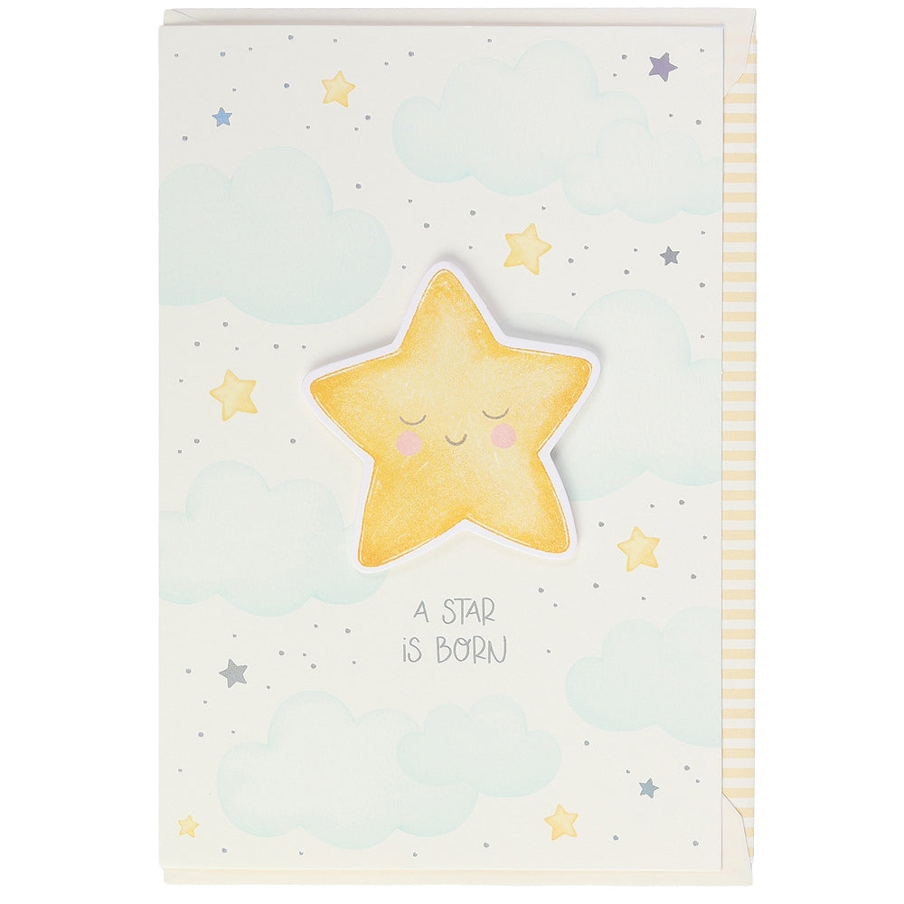 Greeting Card | Baby “A Star Is Born” Star & Clouds