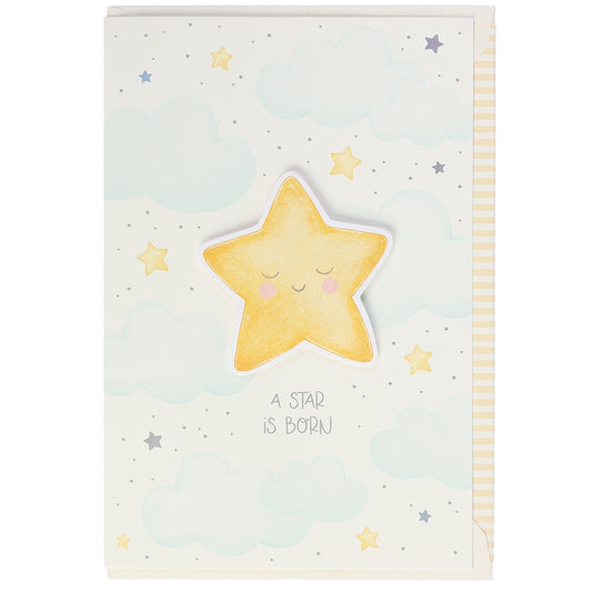 Greeting Card | Baby “A Star Is Born” Star & Clouds
