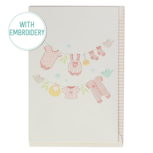 Baby Card | Laundry Line with Embroidery