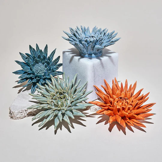Glazed Handmade Ceramic Decorative Ornaments | Large Flower Teal
