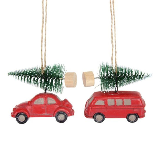 Resin Red Car With Fir Tree Dec