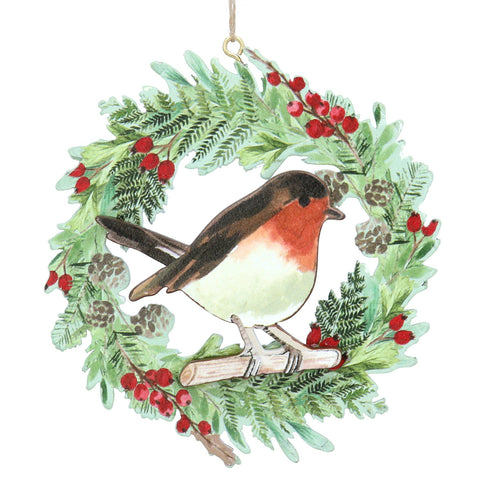 Wood Robin in Wreath | Wood Decoration