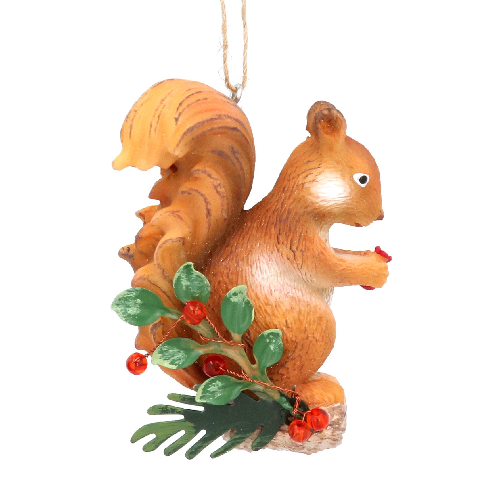 Resin squirrel on holly log dec