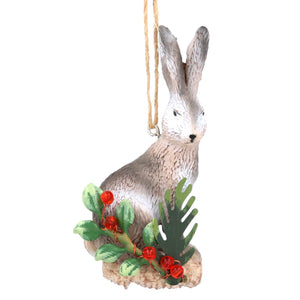 Resin hare on holly log dec