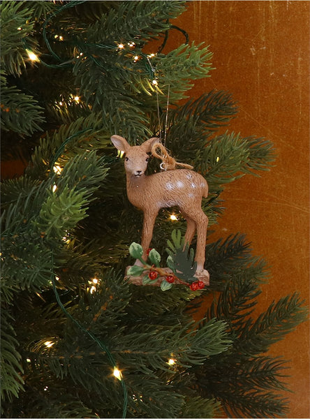Deer on Holly Log | Resin Decoration