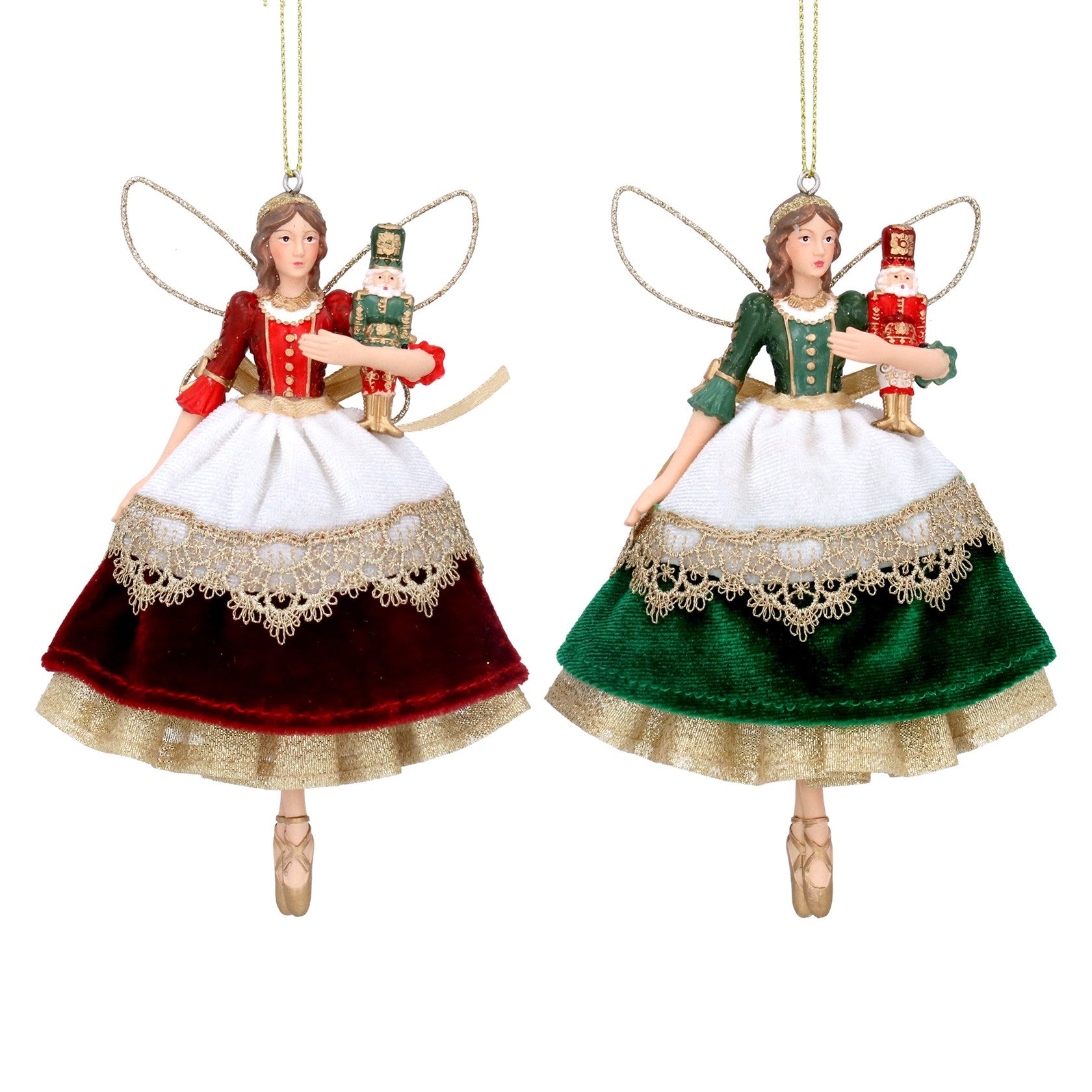 Red/Green Velvet/Gold Lace Resin Nutcracker