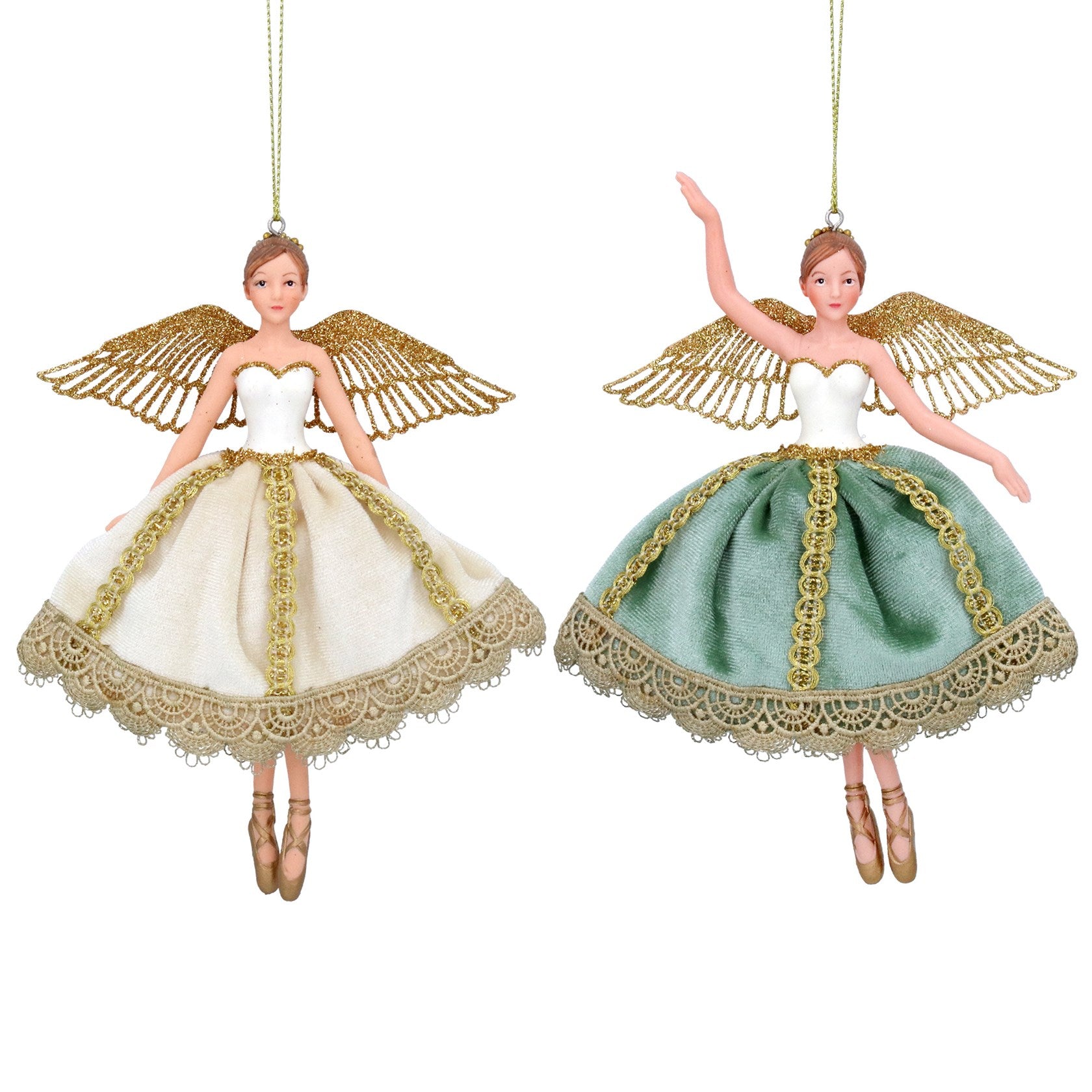 Cream/Gold/Green Resin/Fabric Fairy Dec