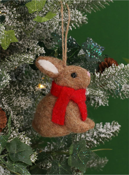 Mixed Wool Sitting Bunny/Red Scarf Dec