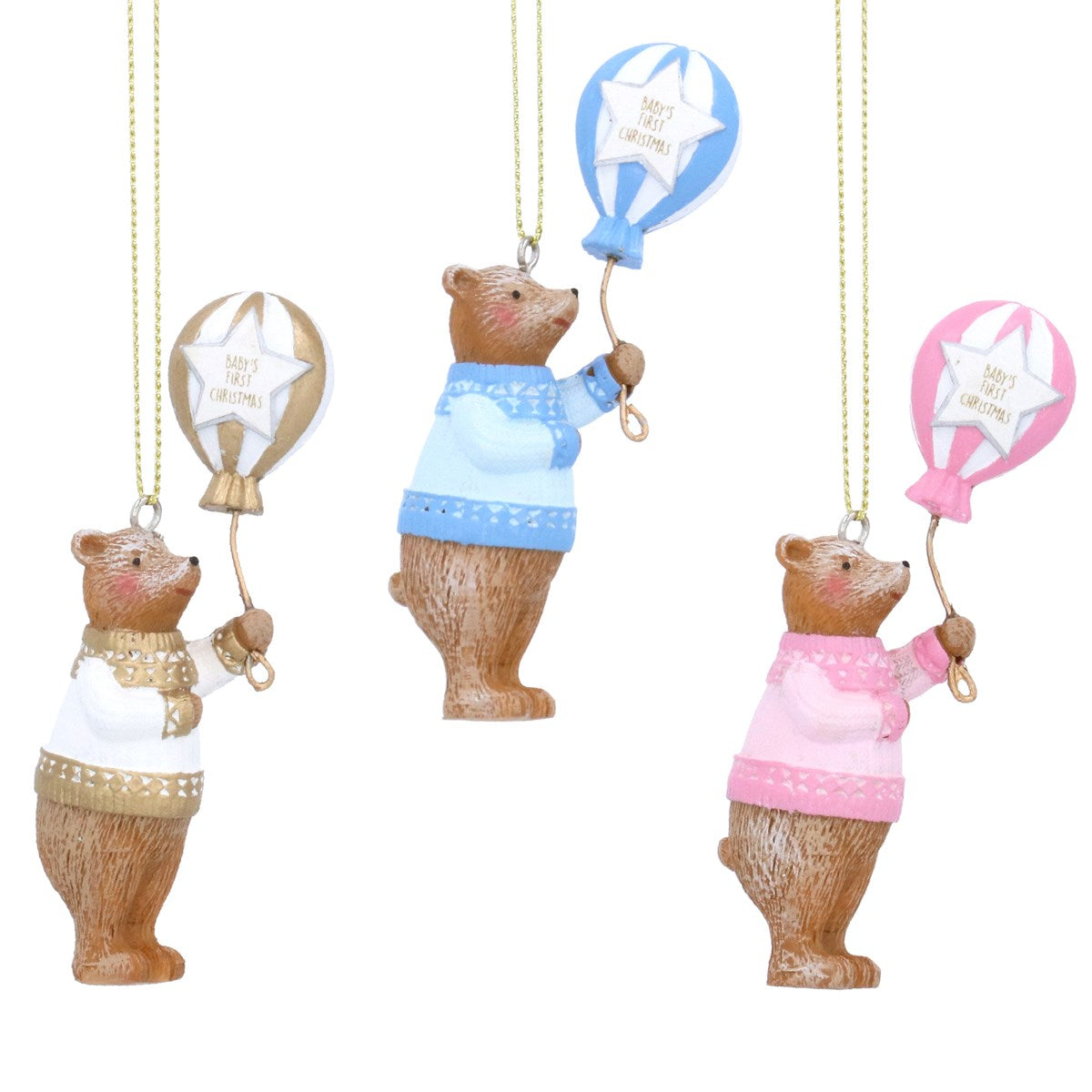 Babys First Christmas Resin Teddy With Balloon