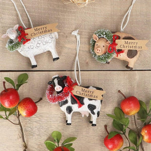 Resin Farm Animal With Wreath Decoration