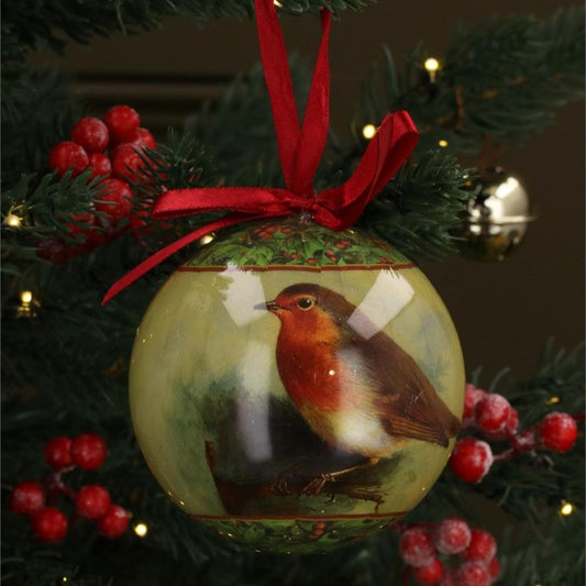 Robin with Ribbon Bauble
